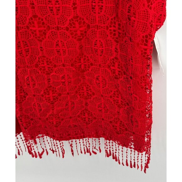 Valerie Stevens Fiery Red Plus Size 2X Crochet Lace Fringe Top NWT - Picture 7 of 12
